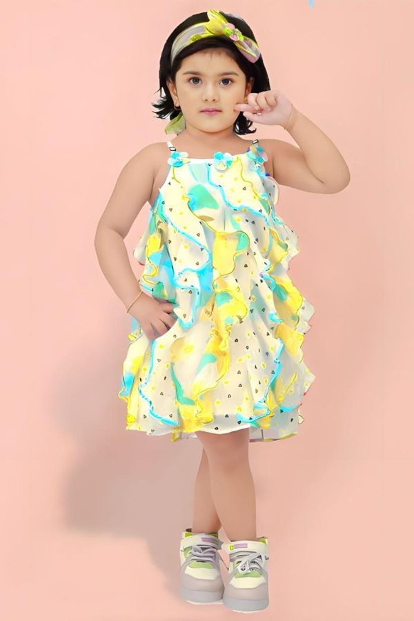 Yellow Floral Summer Dress With Hairband - Navvi.in