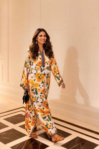 Yellow Rose Print Kaftan Dress - Navvi.in