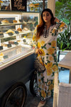 Yellow Rose Printed Kaftan - Navvi.in