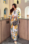 Yellow Rose Printed Kaftan - Navvi.in