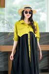 Two-Tone Button-Down Midi Shirt Dress