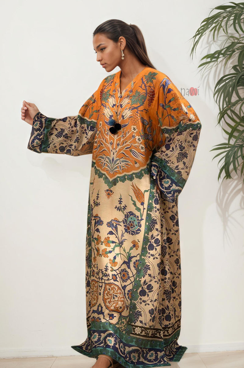 Rust & Green Ethnic Print Long Dress