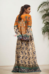 Rust & Green Ethnic Print Long Dress