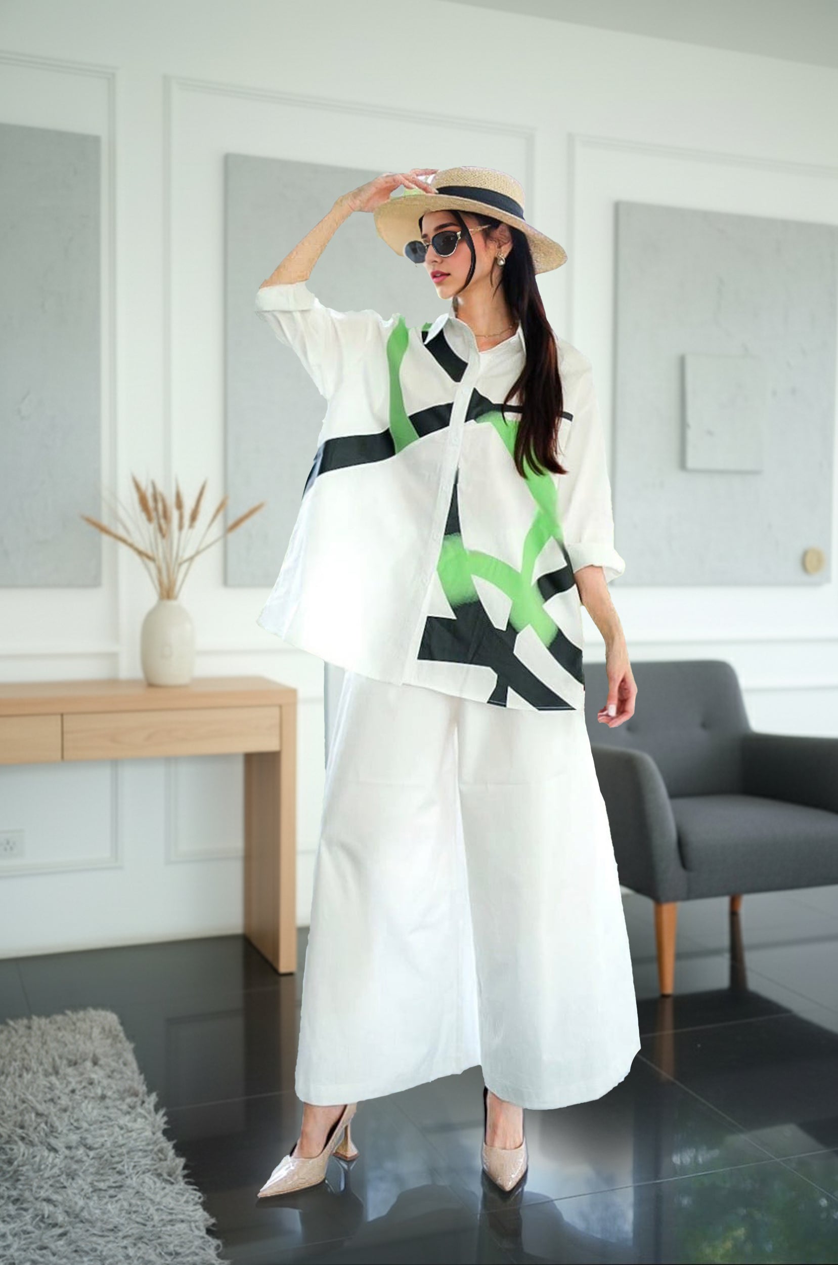 Stylish Printed Co-ord Set with Wide Pants