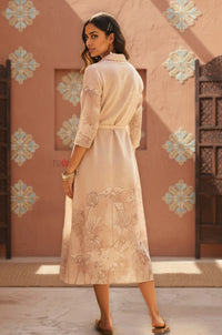 Sheer Linen Blend Floral Print Midi Shirtdress