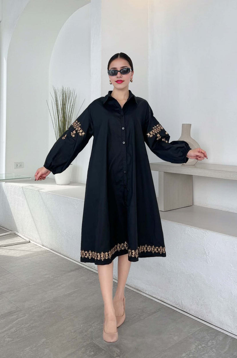 Embroidered Oversized A-Line Shirtdress