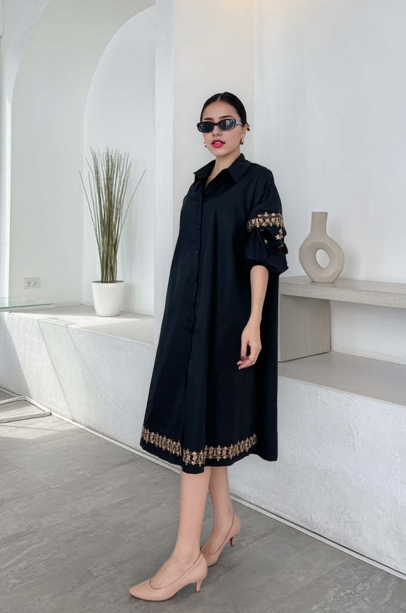 Embroidered Oversized A-Line Shirtdress