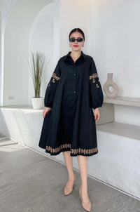 Embroidered Oversized A-Line Shirtdress