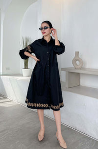 Embroidered Oversized A-Line Shirtdress