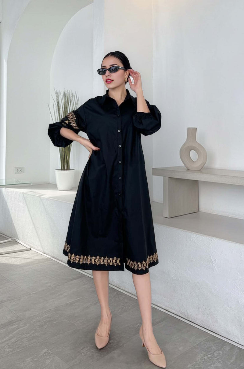 Embroidered Oversized A-Line Shirtdress