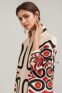Ivory Retro Motif Statement Shirt