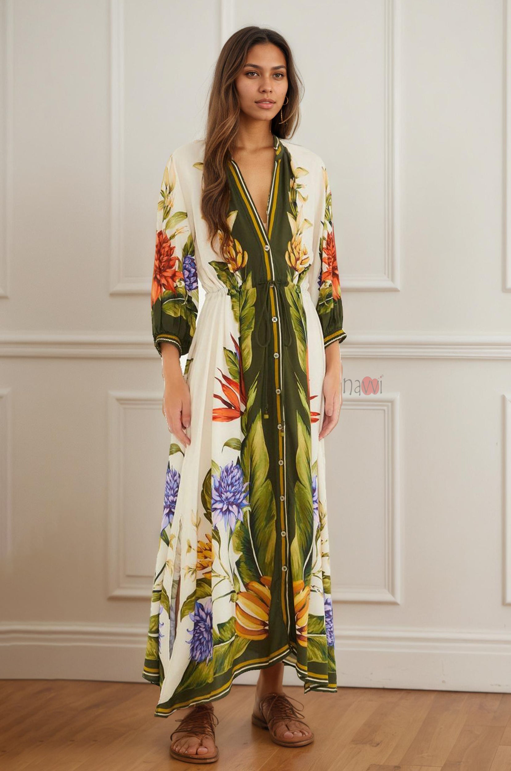 Panel Print Resort Maxi Dress with Tie Waist