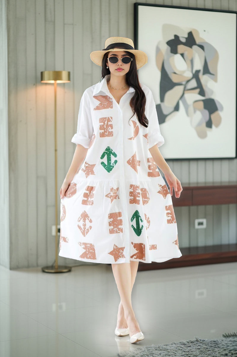 Graphic Arrow Print Shirt Dress – Casual Chic