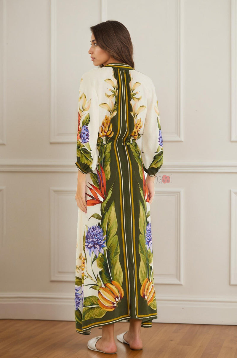 Panel Print Resort Maxi Dress with Tie Waist