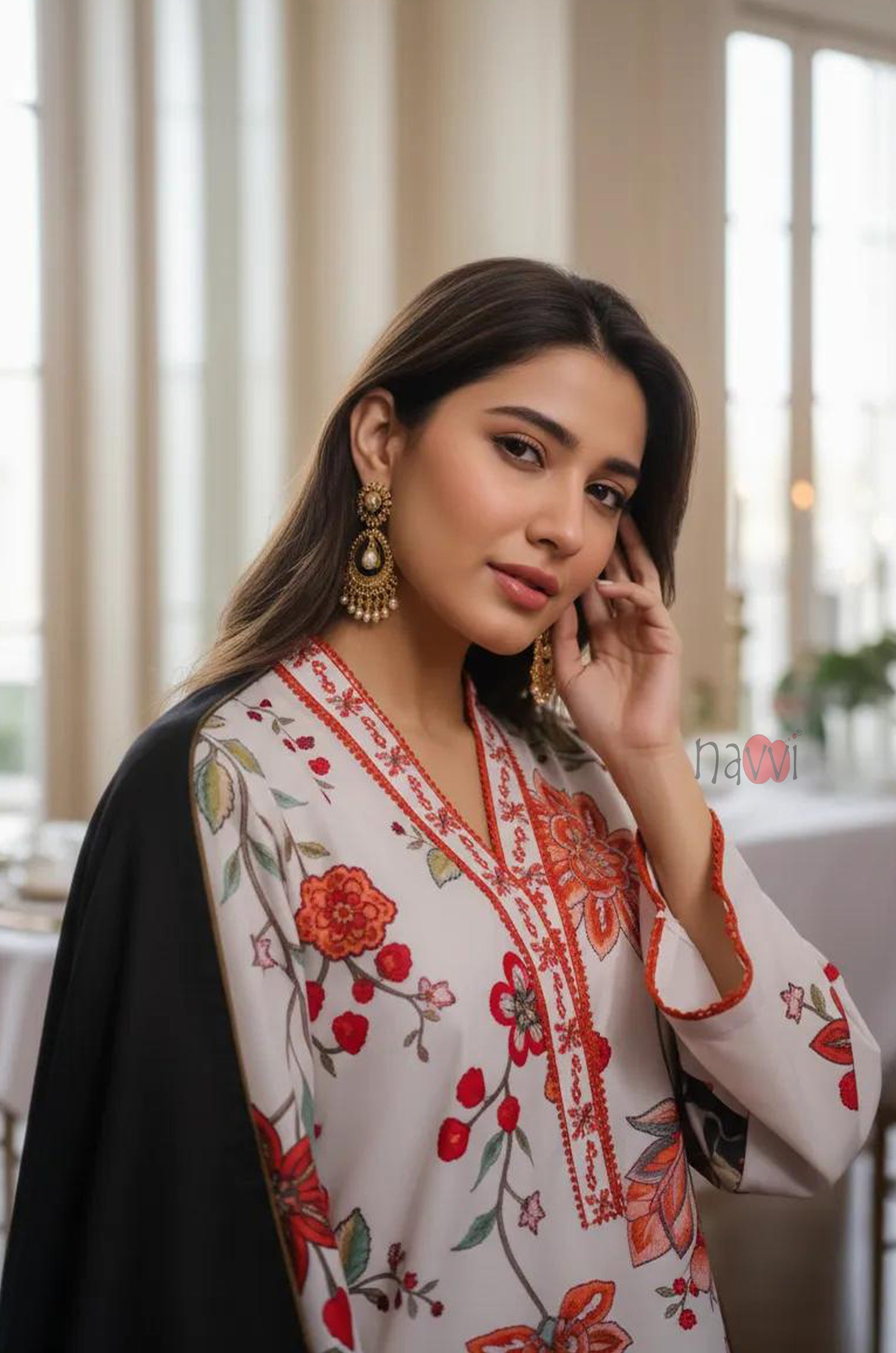 Ivory Floral Straight Kurta Set – Festive Wear