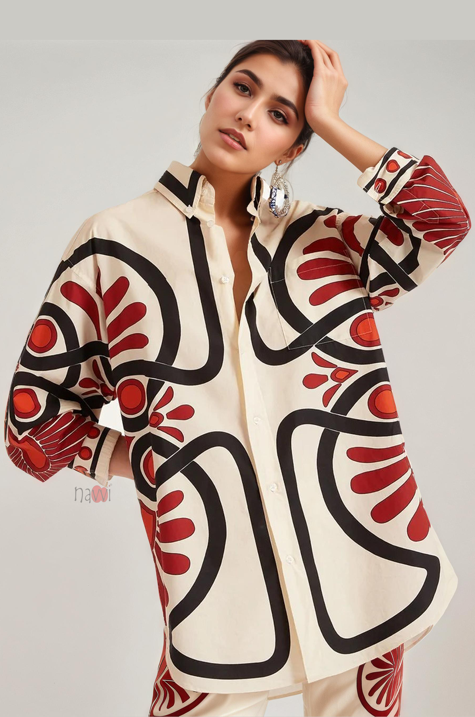 Ivory Retro Motif Statement Shirt