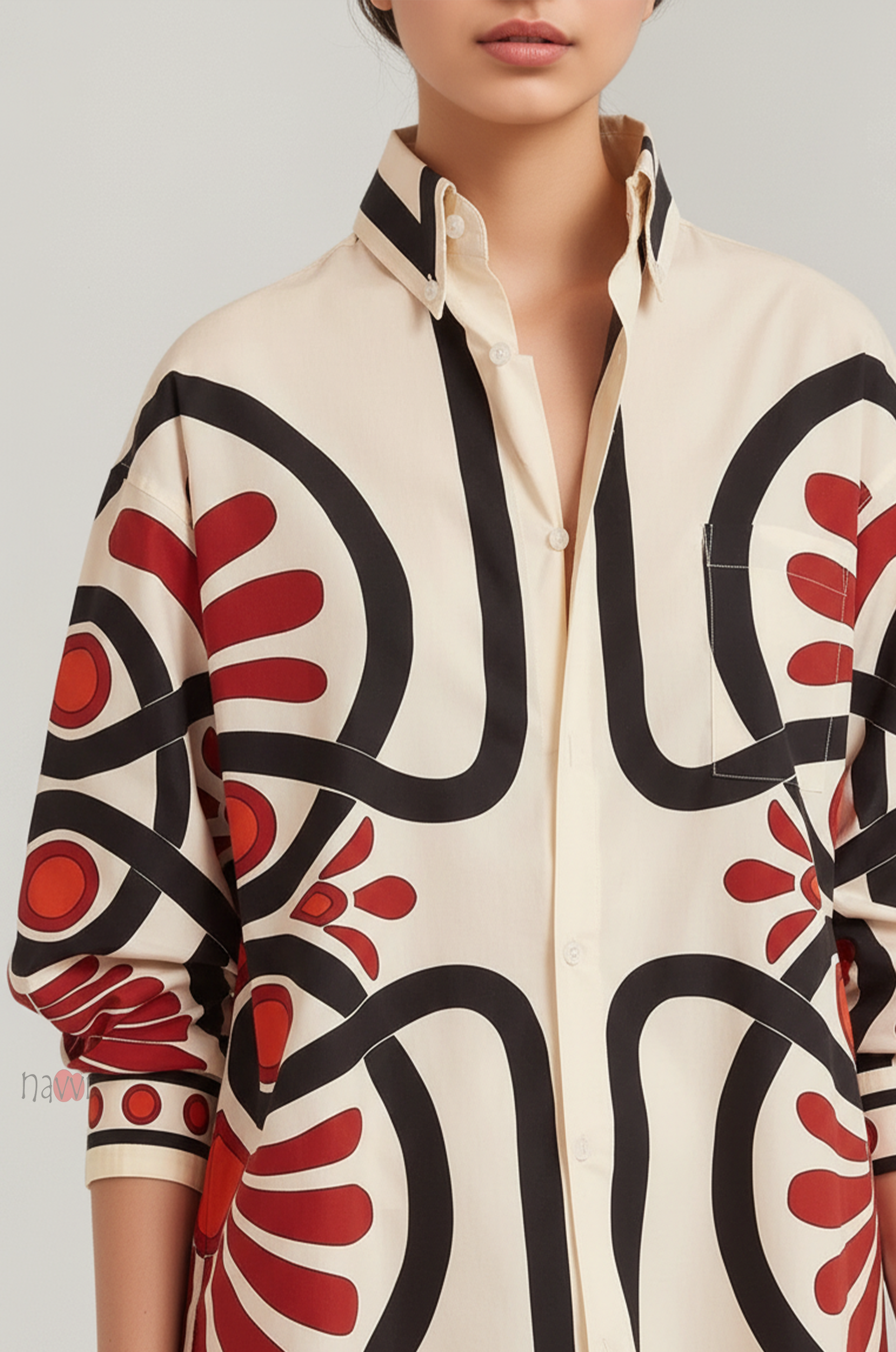 Ivory Retro Motif Statement Shirt