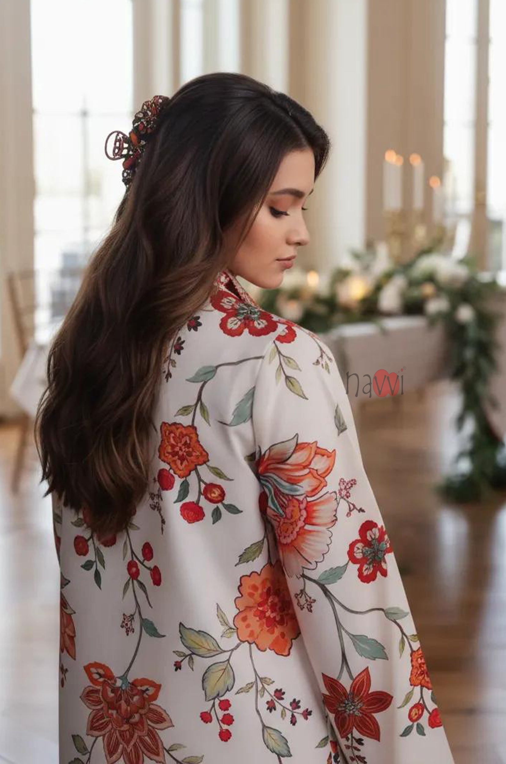 Ivory Floral Straight Kurta Set – Festive Wear