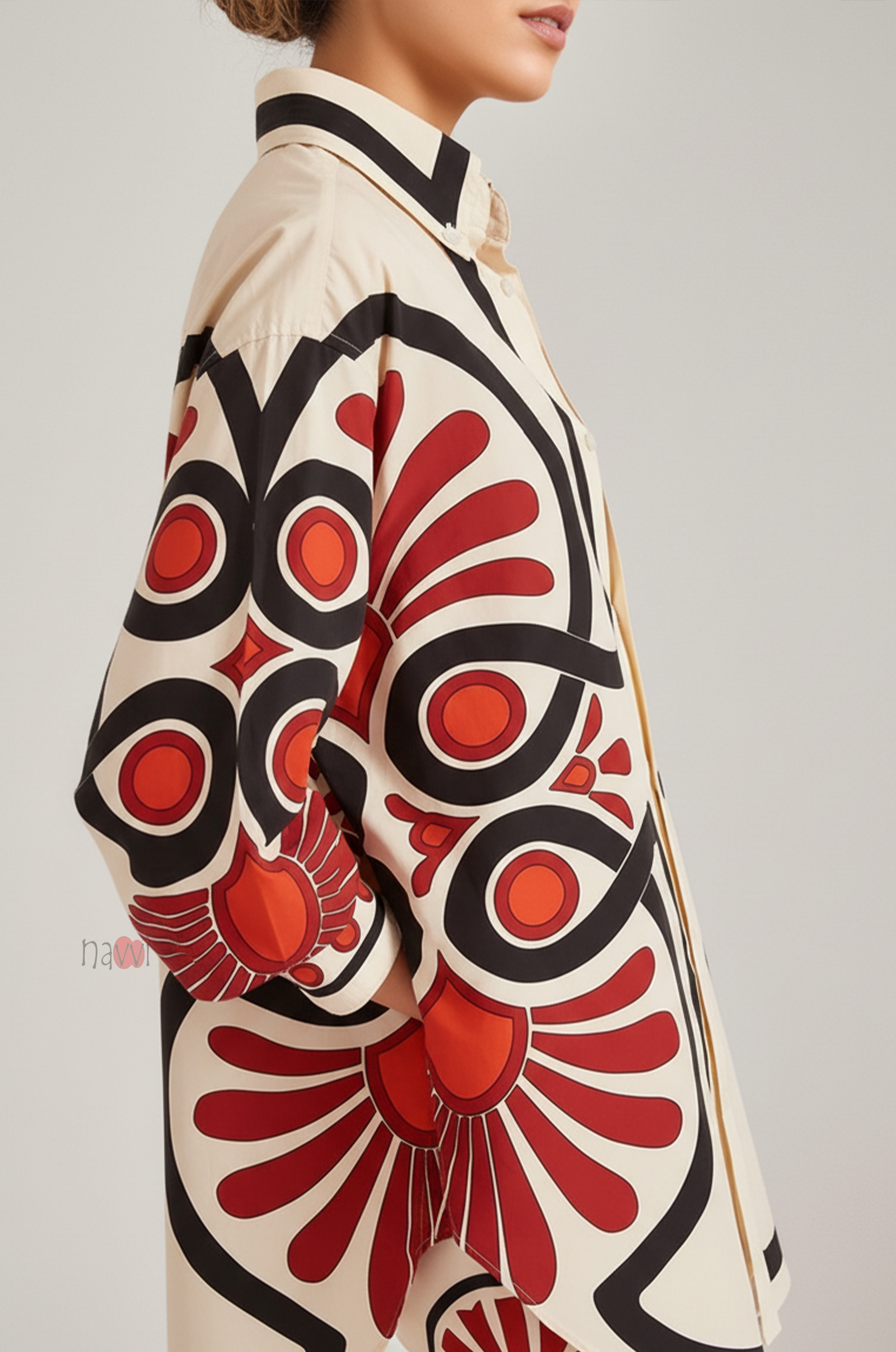 Ivory Retro Motif Statement Shirt