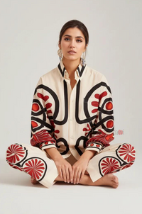 Ivory Retro Motif Statement Shirt