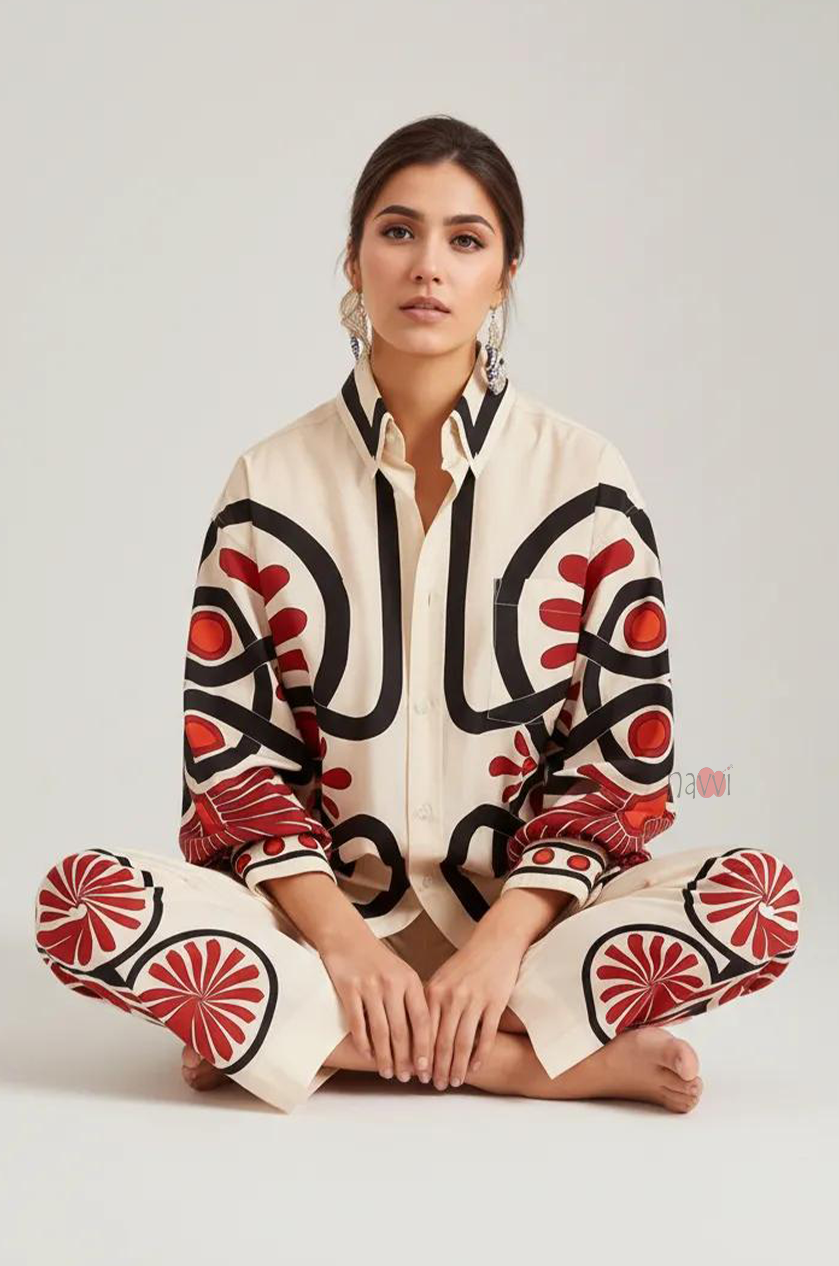 Ivory Retro Motif Statement Shirt