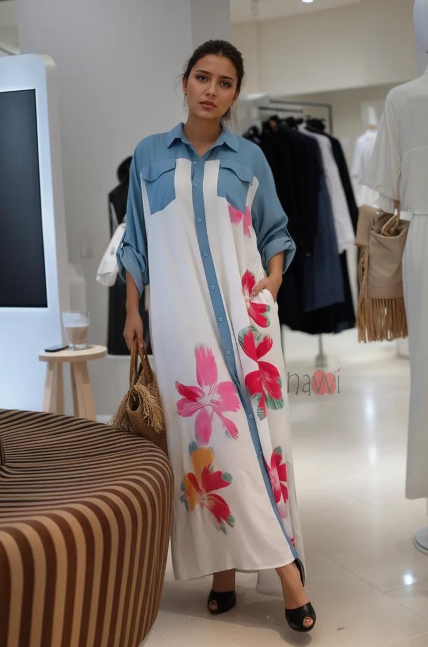 Summer Print Longline Shirt Dress