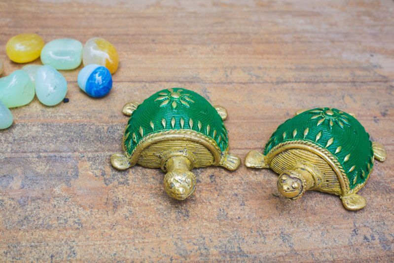 Dhokra Tortoise Table Top Set- Green - Navvi Lifestyle