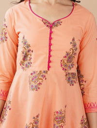 Peach Hand Block Kurta Set