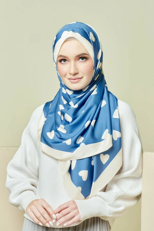 Ice Blue Heart Shape Silk Scarf