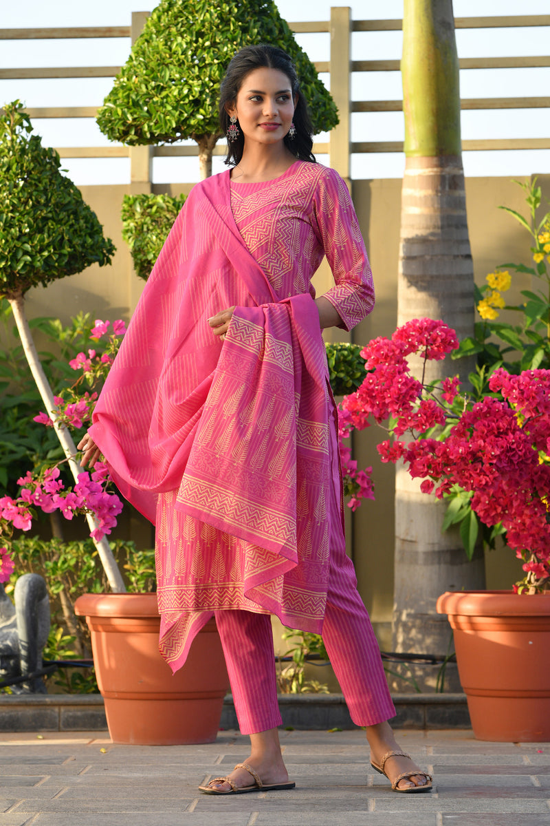 Lilac Embroidered Tulip Kurta Pant Set For Women Online