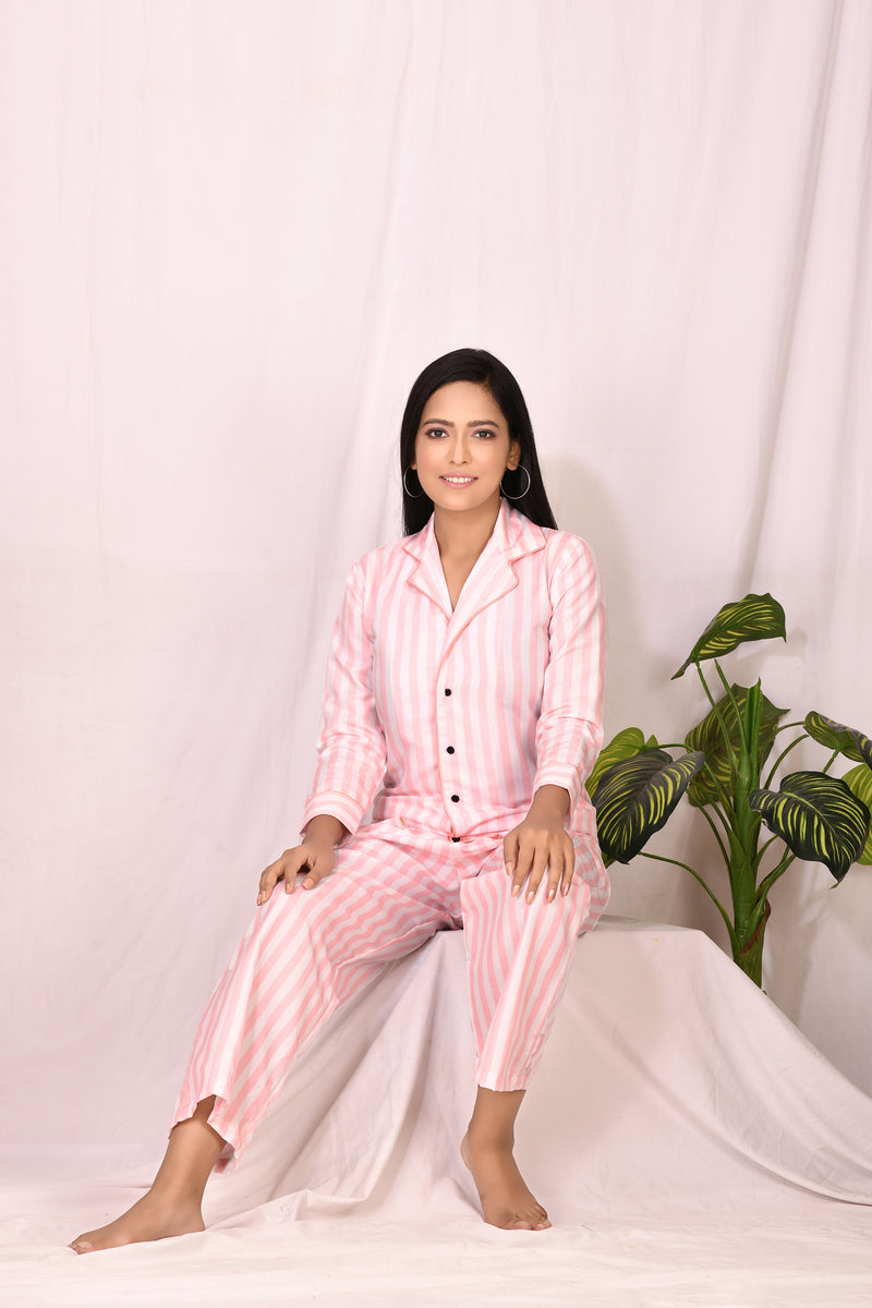 nightsuit pink&whitenightsuit loungewear fashion nightwear sleepwear cotton wintercollection