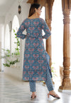 Dodge Blue Hand Block Printed Kurta Set