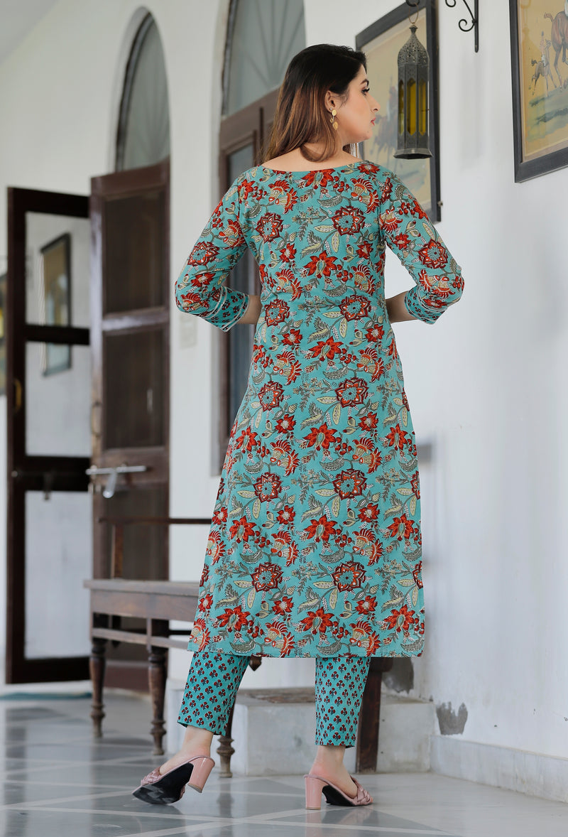 Navvi Navvi.in CottonSuitSet TurquoiseKurtaSet PrintedKurtaSet