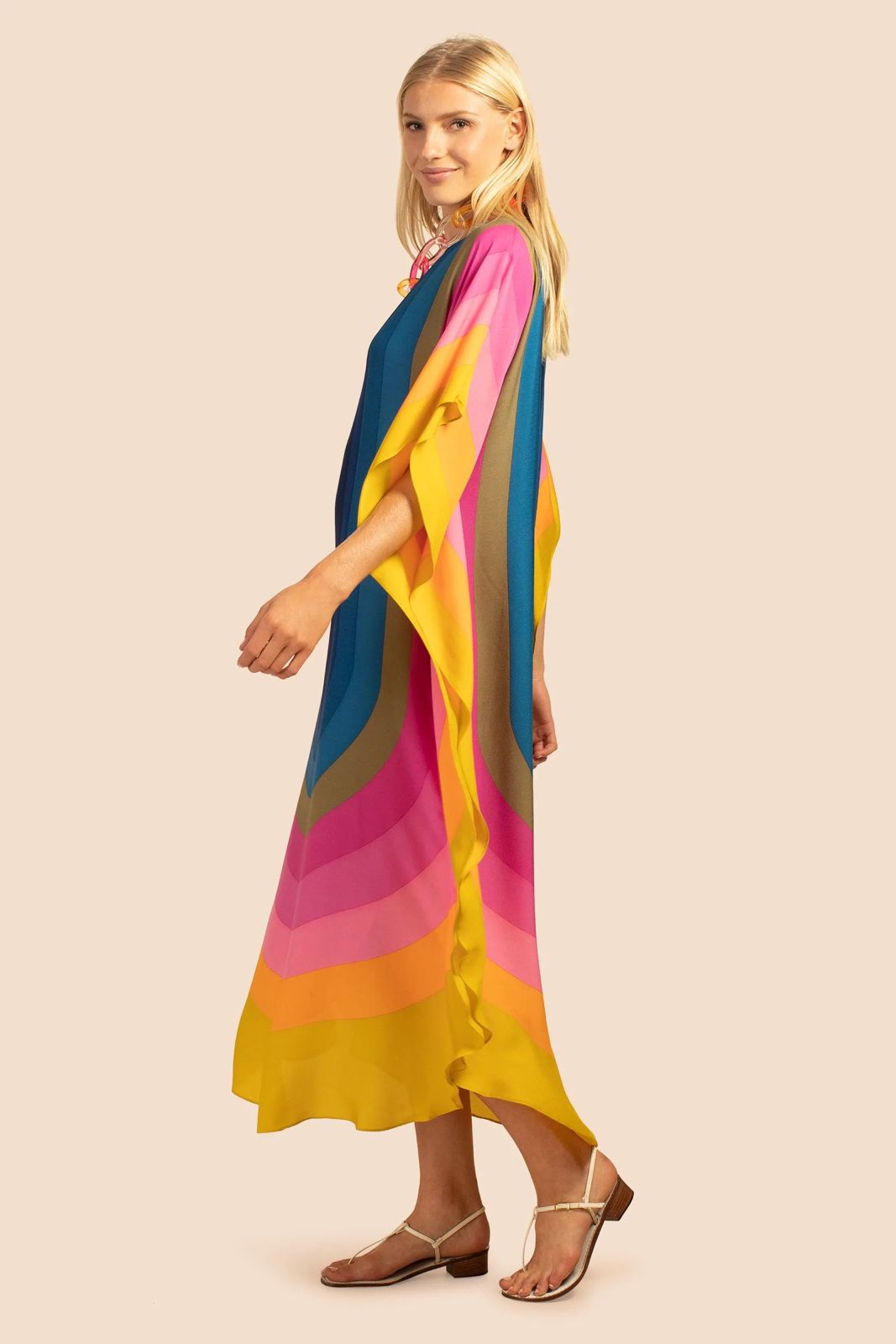 Rainbow Satin Silk Kaftan