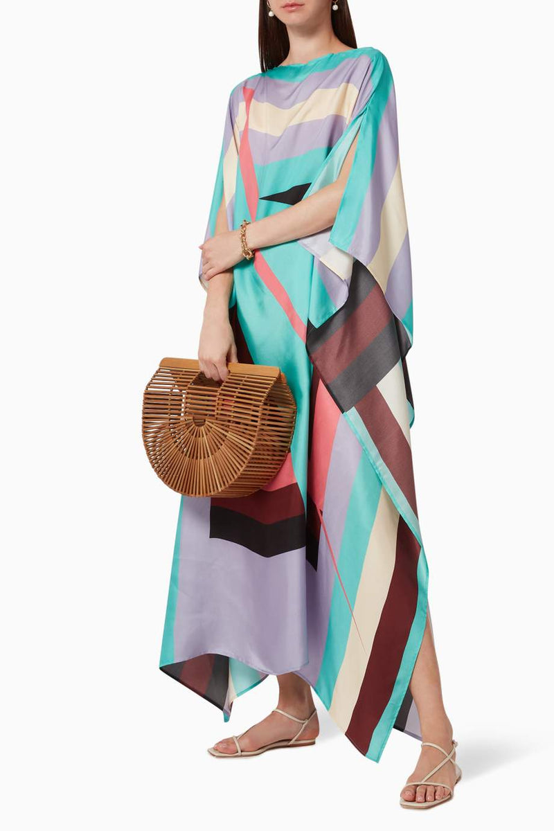 Pastel Silk Crepe Kaftan Dress For Women