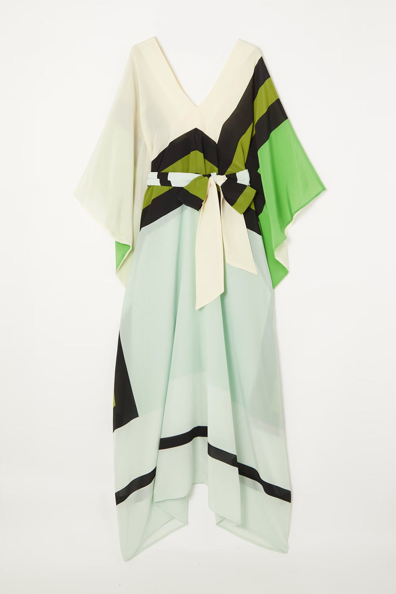Green Belted Kaftan Dress