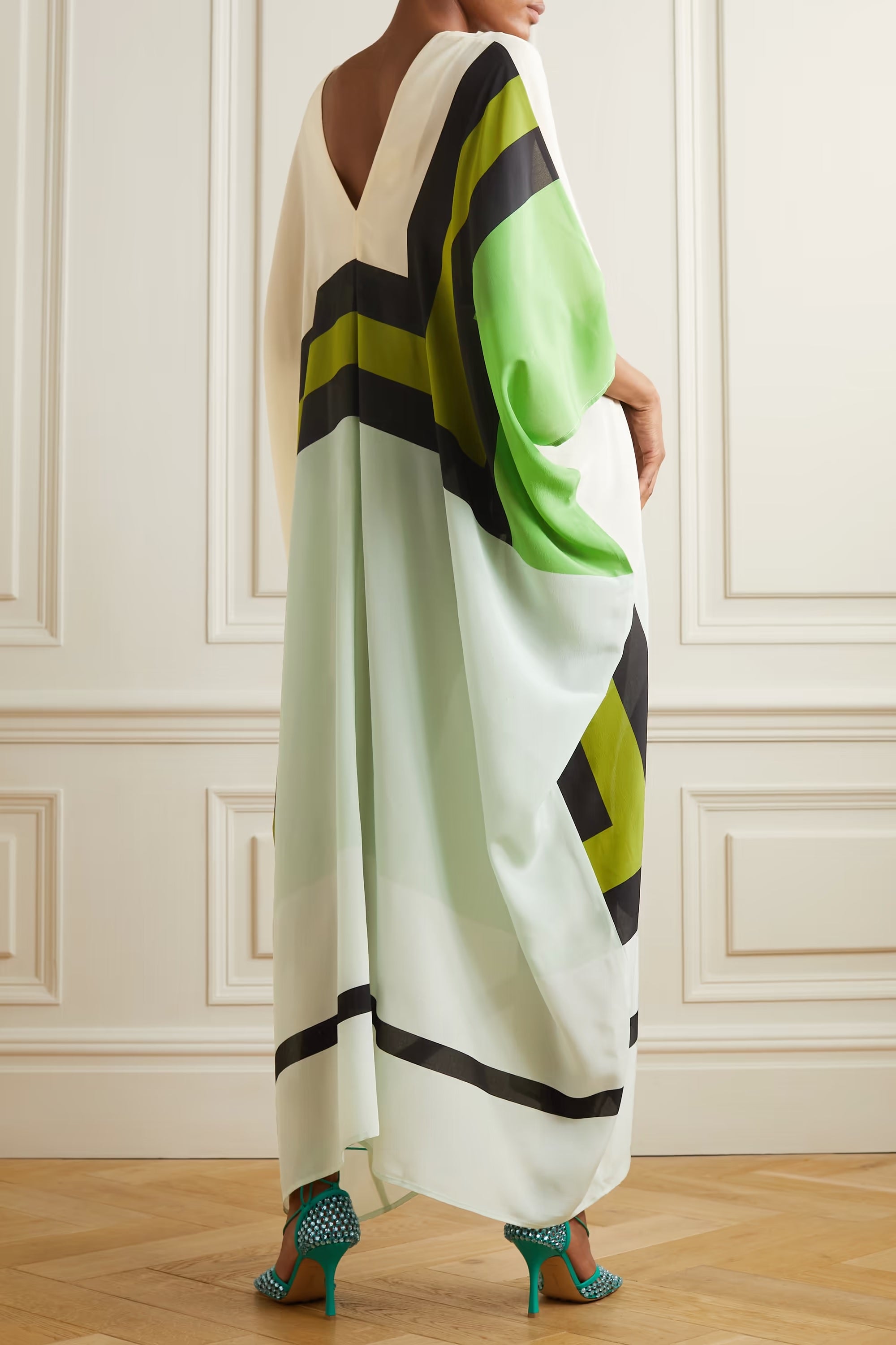 Green Belted Kaftan Dress Navvi.in