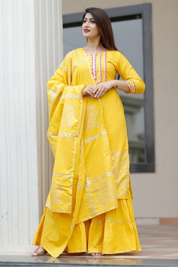 suitset Yellowsuitset handblockprintsuitset suitsetsforwomen ethnicsuitset ethnicfashion suitwithdupatta onlinefashion newarrival weddingfashion bridetobe festivecollection ethnicapparel womenapparel navvi navvi.in