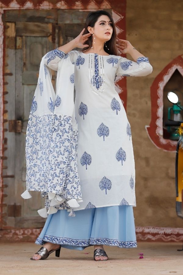 suitset bluesuitset handblockprintsuitset suitsetsforwomen ethnicsuitset ethnicfashion suitwithdupatta onlinefashion newarrival weddingfashion bridetobe festivecollection ethnicapparel womenapparel navvi navvi.in