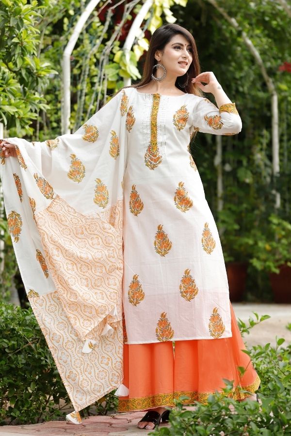 suitset orangesuitset handblockprintsuitset suitsetsforwomen ethnicsuitset ethnicfashion suitwithdupatta onlinefashion newarrival weddingfashion bridetobe festivecollection ethnicapparel womenapparel navvi navvi.in