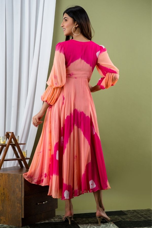 Shibori Print Pink With Multi Color Gown  Amrutam Fab
