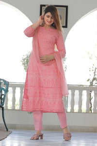 Rose Pink Chikankari Cotton Pant Set - Navvi.in