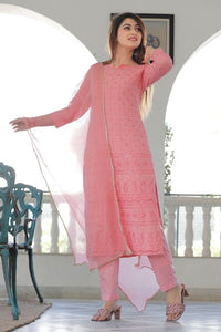 Rose Pink Chikankari Cotton Pant Set - Navvi.in