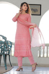 Rose Pink Chikankari Cotton Pant Set - Navvi.in