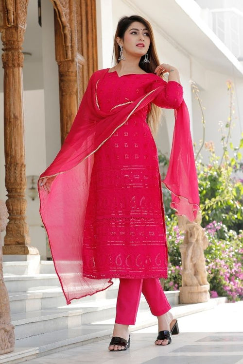 Pink Chikankari Cotton Pant Set - Navvi.in