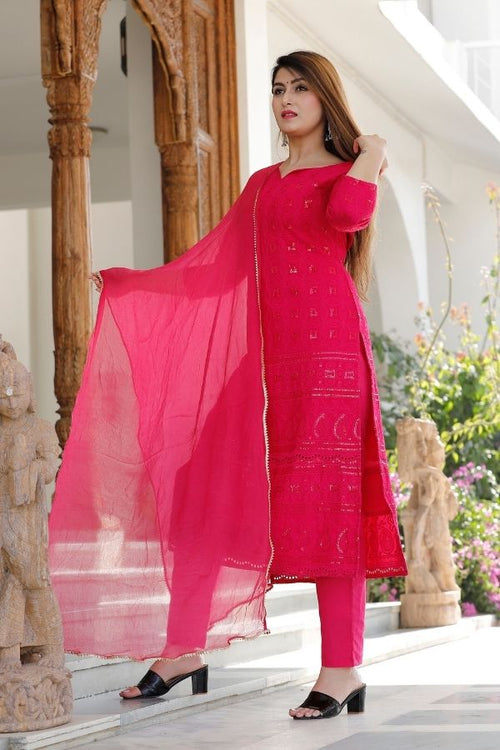 Pink Chikankari Cotton Pant Set - Navvi.in