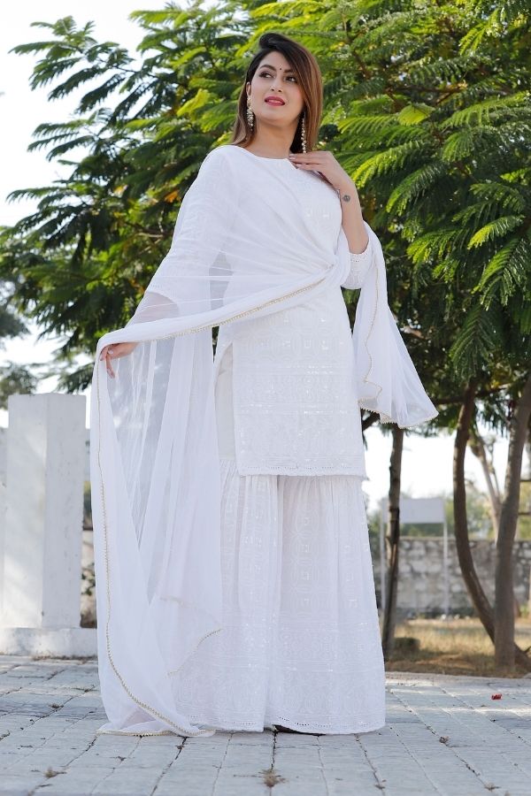 White Chikankari Cotton Palazzo Set