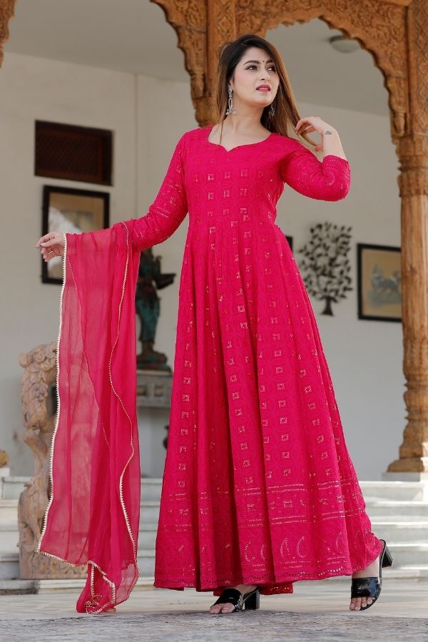 Captivating Pink Color Long Anarkali Gown – Amrutamfab