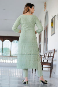 Green Chikankari Cotton Pant Set - Navvi.in