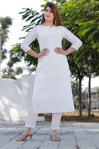 White Chikankari Kuta Full Set